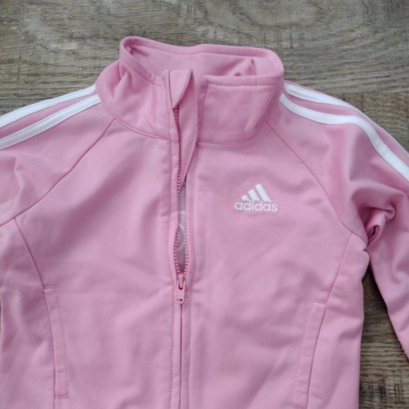 ADIDAS girls pink zip long sleeve jacket Adidas logo on front & back 12 Months - Picture 3 of 5